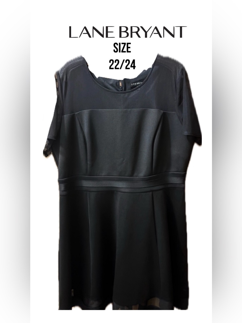 Lane Bryant Black Mesh Trim Short Sleeve Fit & Flare Dress LBD Size 22/24